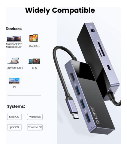 Concentrador Usb-c Orico 8 En 1: Adaptador De Multipuertos