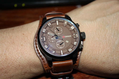 Relogio Curren 8225 Couro Bracelete E Fundo Marrom
