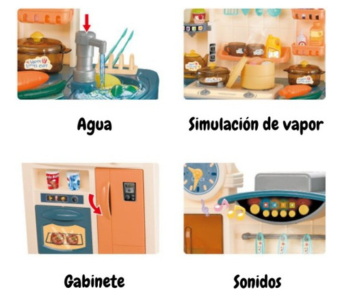 Cocina Cocinita Infantil Luz, Sonido Y Agua 54 Piezas