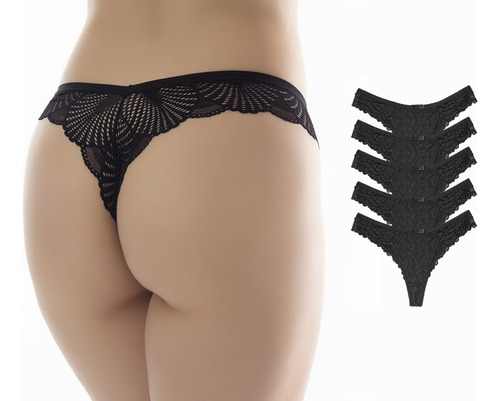 Kit 5 Calcinha Lingerie Tanga Fio Toda Em Renda Atacado