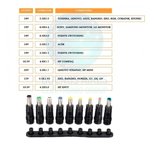 Imagen 2 de 3 de Cargador Universal Notebook Laptop Netbook Hp Toshiba Acer