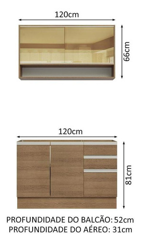 Cozinha Compacta Madesa Glamy 120002 C Armá Balcão S Tampo R Cor Rustic