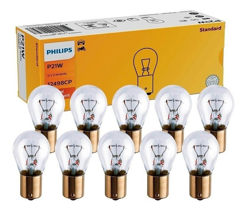 Lâmpada Comum 1 Polo 12v P21w Philips 12498 1141 Caixa Com 10 Unidades