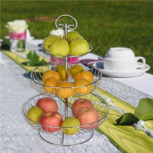 Cesta De Frutas De Aço Inoxidável De 3 Níveis Para, Prata