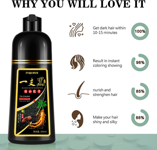 Shampoo De Cor De Cabelo Preto Fvquhvo Para Cabelos Grisalho