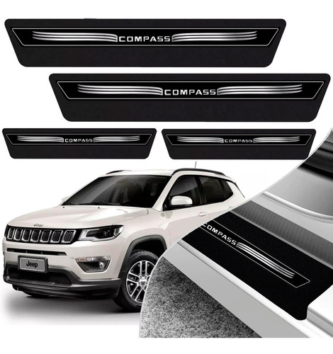 Kit 8 Peças Soleira Adesivo Porta Jeep Compass 2017 2018 20