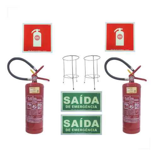 Kit 2 Extintor Abc 4kg Com Suporte Tripé Setas Sinalização