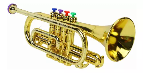 1 trompeta de plástico dorado para chico, juguete de trompeta ligero con 4  teclas de colores, juguete de música preescolar para regalo