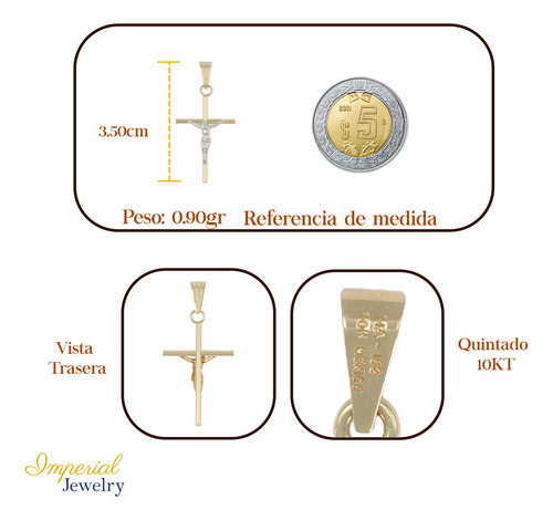 Dije De Cruz De Tubo Con Cristo Rodinado De Oro De 10k Color Dorado