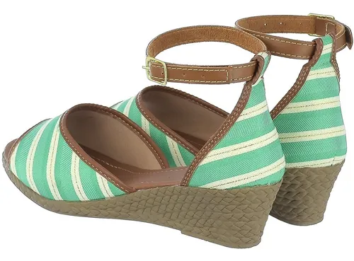 Sand lia Anabela Espadrille Listrada Bico Aberto Feminina