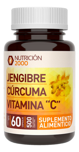 Jengibre Cúrcuma Y Vitamina C 60 Cápsulas Nutrición 2000 Sabor Sin Sabor