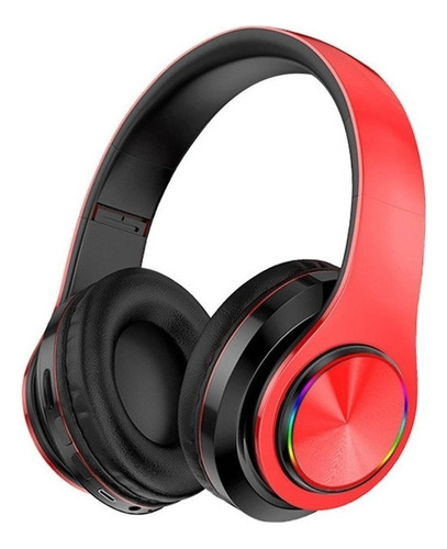 Headset sem fio MTI B39 vermelho e preto com luz  rgb LED