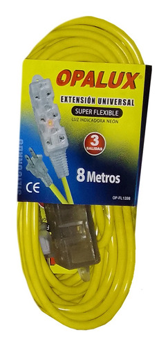 Extensión Eléctrica Casa Oficina 8 Metros Opalux 3 Tomas