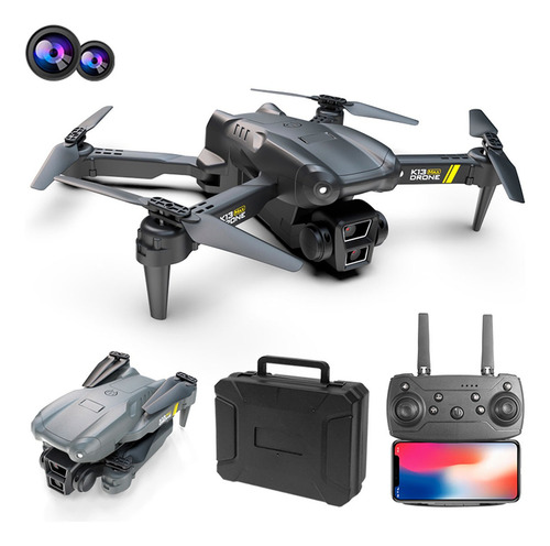Mini Drone Plegable Doble Camara Hd Luz Control 360°g Wifi Negro
