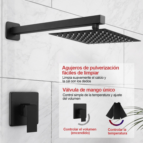 Regadera Cuadrada Tipo Lluvia 20cm Con Tubo 40cm Y Monomando