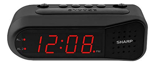 Reloj Despertador Digital Sharp - Carcasa Negra Con Led Rojo