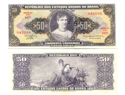 Cédula Brasil 5 Centavos/50 Cruzeiros 1966 C115 - Fe - L.159