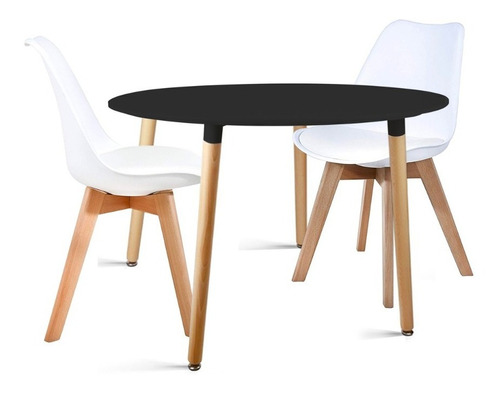 Juego Comedor Eames Mesa Redonda 80 4 Patas+ 2 Sillas Acolch