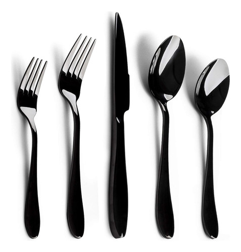 Juego De Cubiertos E-far, 20 Piezas, Acero Inoxidable Negro