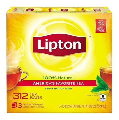 Imagen 1 de 10 de Te Lipton Black Tea El Favorito De América 312 Bolsitas