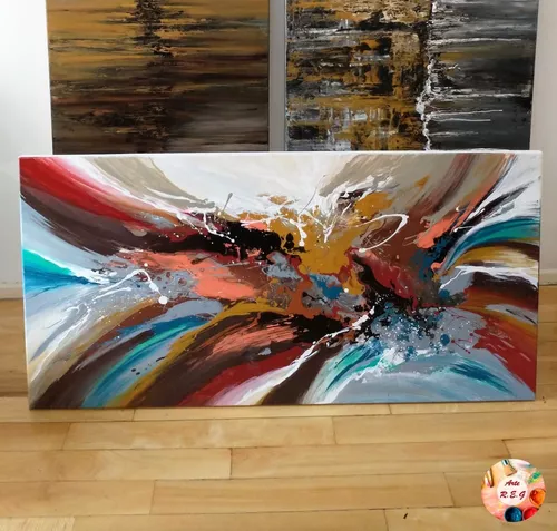 Cuadros Modernos Abstractos Pintados A Mano Sillon Living Texturados - $  89.500