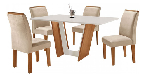 Mesa De Jantar 4 Lugares Laura Cinamomo/off White/suede Pena
