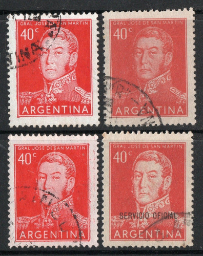 Argentina 4 Sellos Usados San Martín Y Variedades Años 1954+