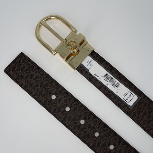 Cinto Michael Kors Reversible Blanco Y Cafe Color Blanco Y Cafe Con Letras Cafe Claro Diseño De La Tela Color Solido Y Estampado Talla Mediana