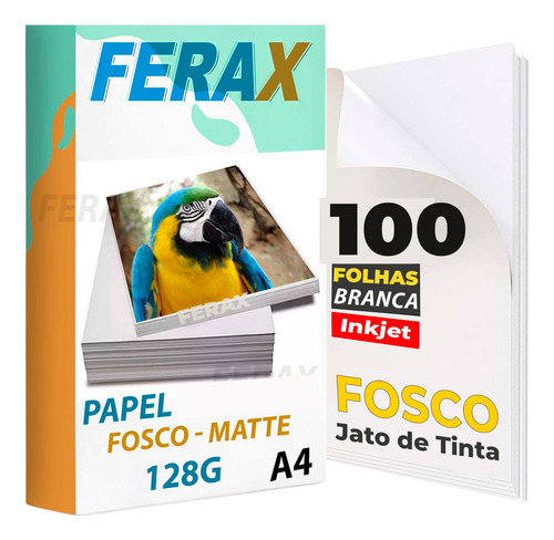 100 Folha Papel Fotográfico 128g A4 Fosco Jato De Tinta Cor Branco Ferax