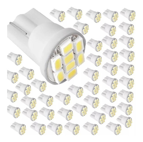 T10 8 Kit 50 Lampada -led Branca Pingo Luz 6000k Atacado