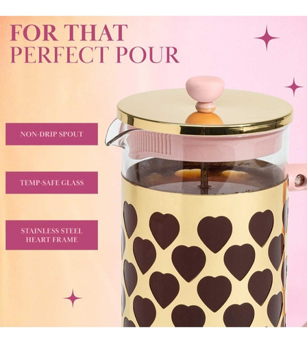 Cafetera Francesa Press Paris Hilton,cuchara 8tazas,rosa Rosa Dorado