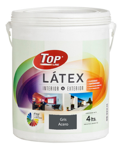 Topline latex lavable interior exterior 4L colores color gris acero