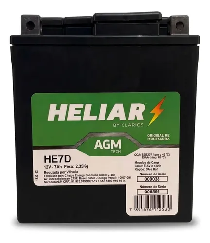 Bateria Heliar Htz7 Nx150/200/250/xl125/xlx250 1988-2003