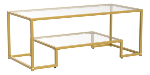 Mesa De Centro De Cristal Y Metal Dorado Dos Niveles Elegant