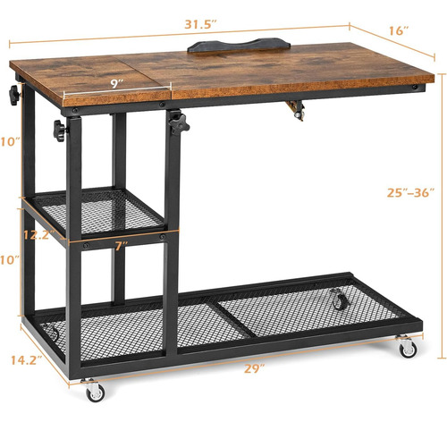 Mesa Auxiliar Forma De C Ajustable Altura Ruedas Bloque...