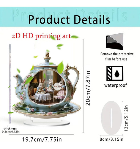 Decoração De Mesa De Acrílico K Bunny Teapot Scene Em Duas D