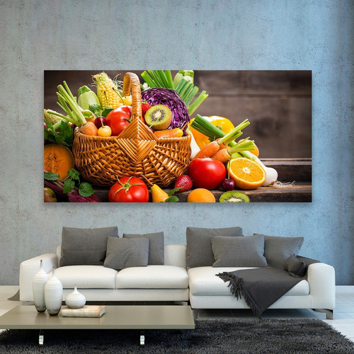 Imagen 8 de 10 de Cuadro Decorativo Comida Canvas Frutas Y Verduras En Canasto