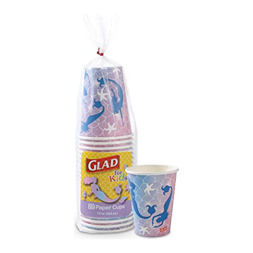 Vasos De Papel Niños Temática De Sirenas De 12 Oz,   ...