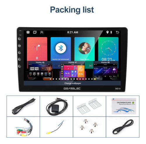 Gearelec Auto Estéreo Pantallas Táctil Android 13 4GB+64GB Ips 10 Pulgadas Andriod Gps Wifi With Camara