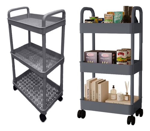 Carrito Auxiliar Organizador Con Ruedas Multiusos 3 Niveles Color Gris
