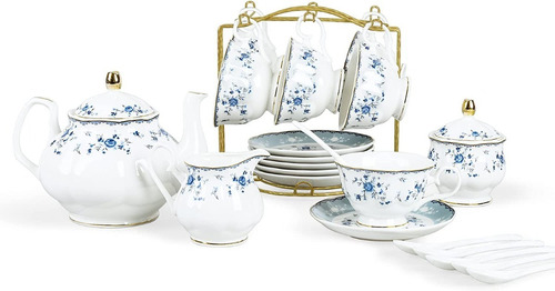 Set Te Cafe Britanico Floral Porcelana Para 6 Elegante Lujo
