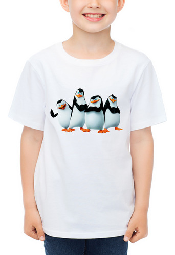 Playera Unisex Pinguinos De Madagascar Aves Blanco Negro