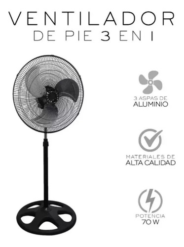 2 Pzs Ventilador Metalico Kit 3 En 1 De Pie Pared Piso Negro