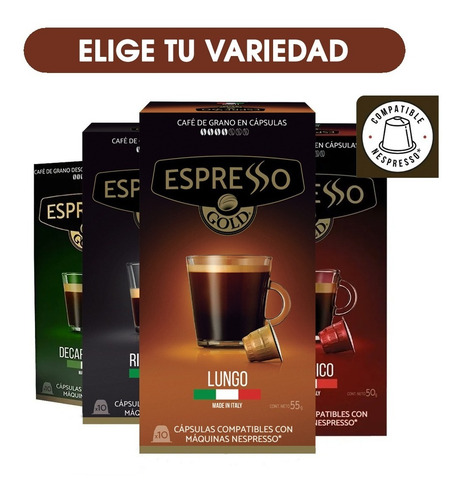 Imagen 1 de 6 de 10 Capsulas Cafe De Grano Espresso Gold - Elige Tu Variedad