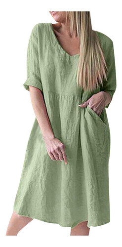 Vestido Casual Para Mujer En Forma De T, Color Puro, Manga T