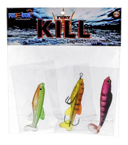Cebo artificial Poseidon Fury Kill, kit de 03 unidades, Color Fury Kill Pack 02