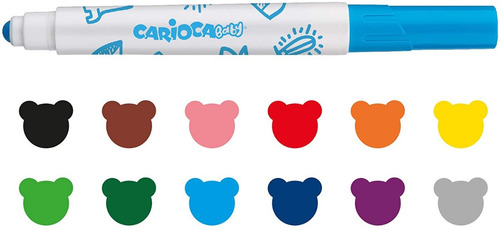 Imagen 2 de 5 de Marcadores Carioca Baby Facil Agarre Infancia X12 No Toxico