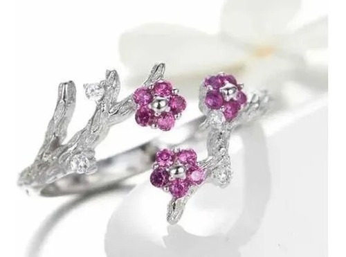 Imagen 2 de 5 de Anillo 100% Plata Esterlina Flores Ajustable Cristales Swaro