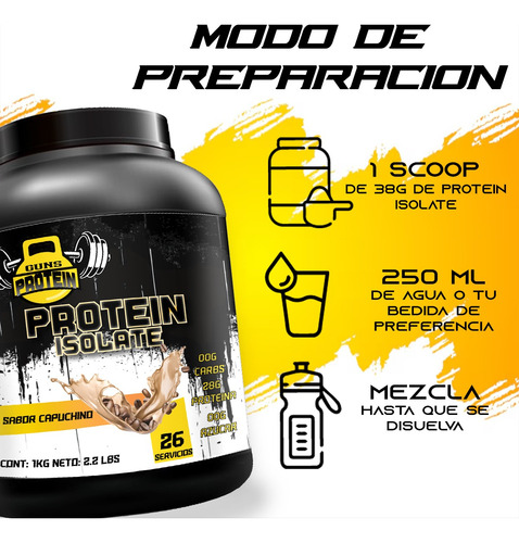 Proteína Whey Isolate Guns Suplements 1kg 26 Servicios Capuchino