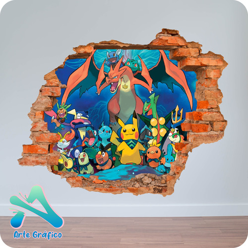 Vinilos Pared Rota 3d Pokemon Super  80x80